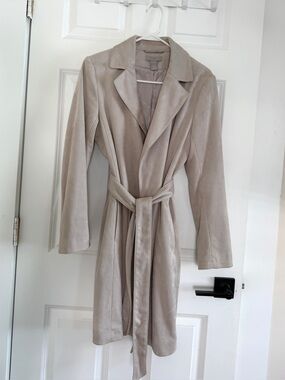 H&M Women's Faux Suede Tie-Waist Belted Trench Coat - Light Beige